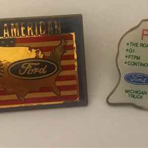 Two Ford Lapel Pins Buy American UAW and PMEA Metal Resin